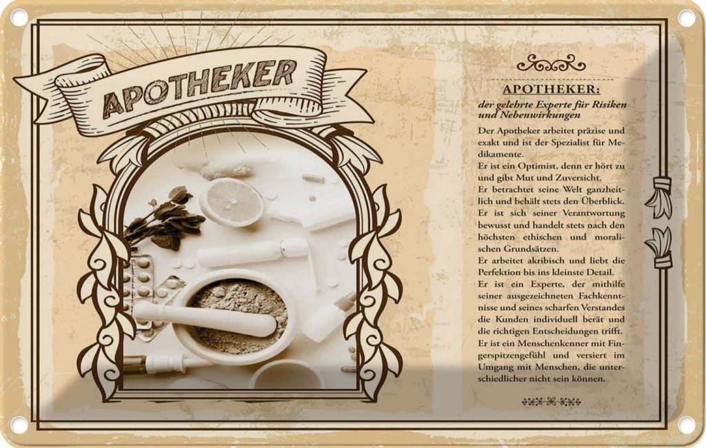 [LA-122976-2030] Blechschild 20x30 cm Apotheker Beruf Arbeit
