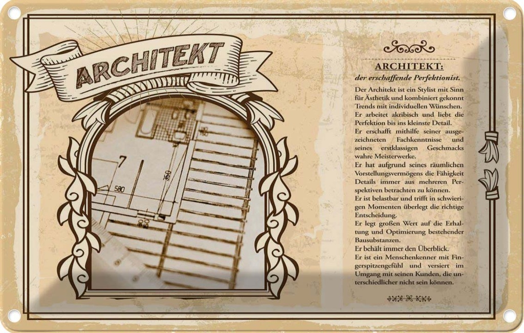 [LA-122977-2030] Blechschild 20x30 cm Architekt Beruf Arbeit