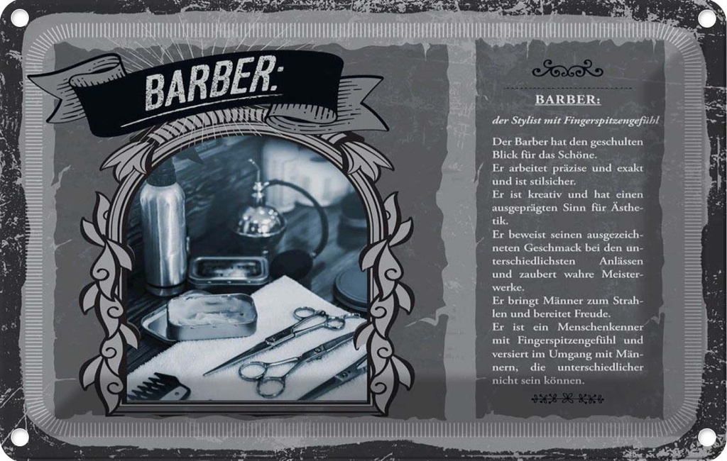 [LA-122986-2030] Blechschild 20x30 cm Barber Stylist Beruf Arbeit