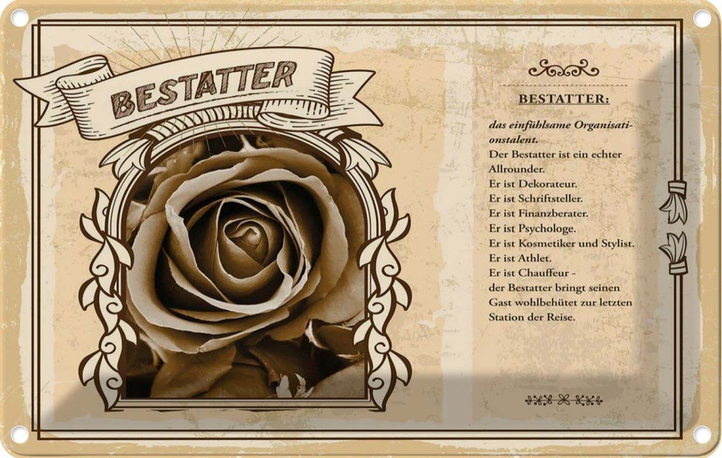 [LA-122990-2030] Blechschild 20x30 cm Bestatter Beruf Arbeit