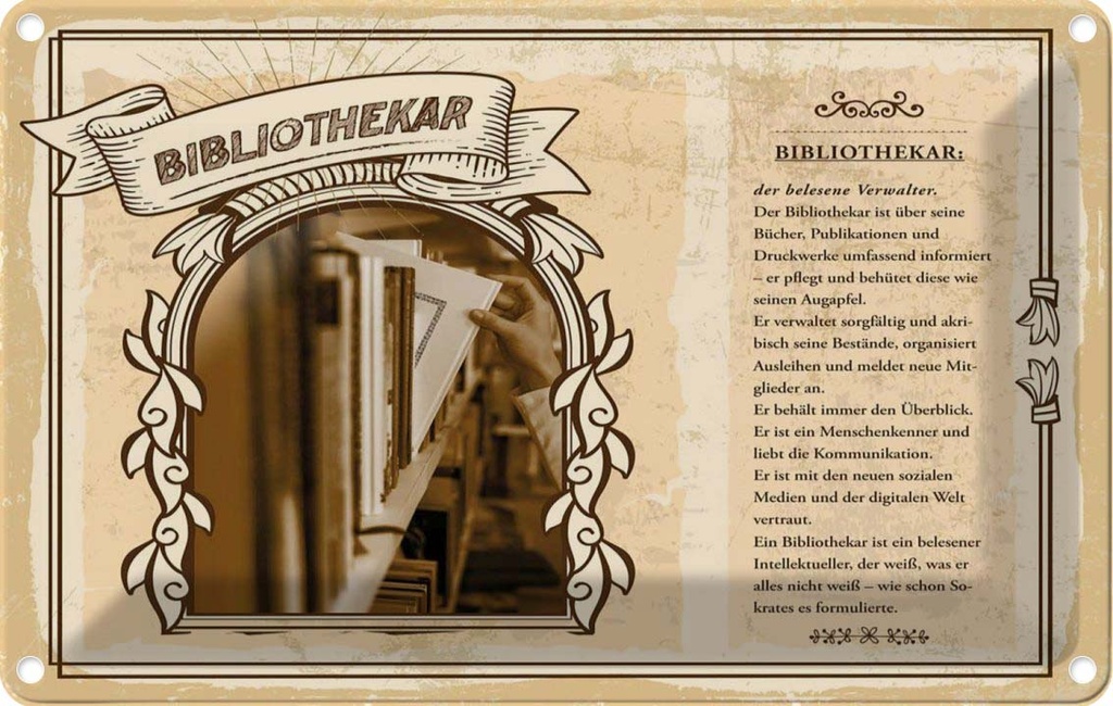 [LA-122991-2030] Blechschild 20x30 cm Bibliothekar Beruf Arbeit