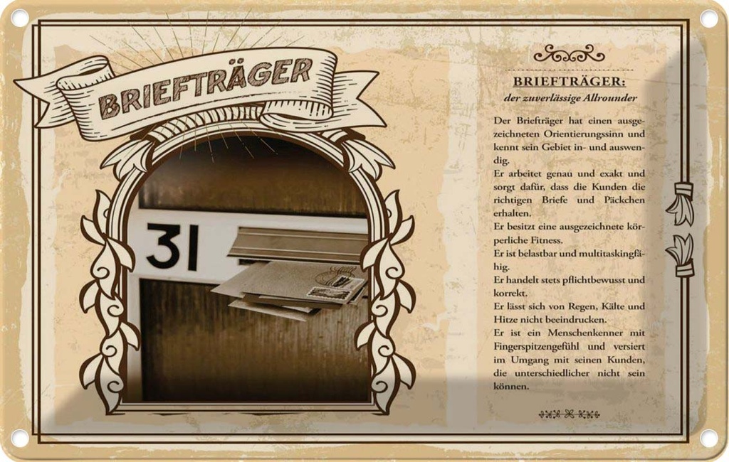 [LA-122995-2030] Blechschild 20x30 cm Briefträger Beruf Arbeit
