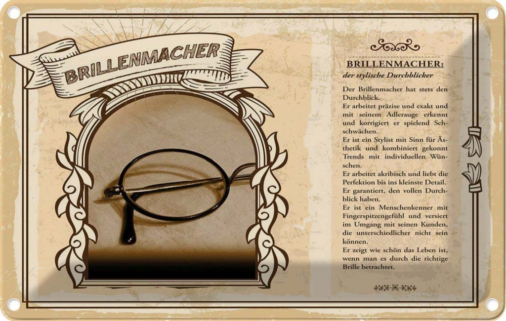[LA-122997-2030] Blechschild 20x30 cm Brillenmacher Beruf Arbeit