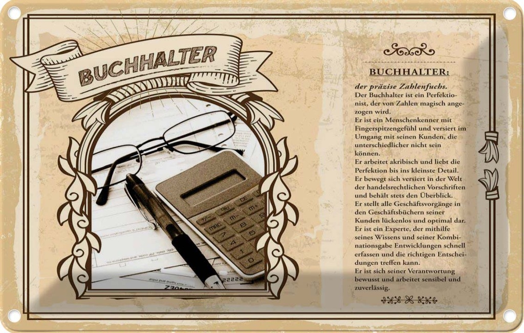 [LA-122998-2030] Blechschild 20x30 cm Buchhalter Beruf Arbeit