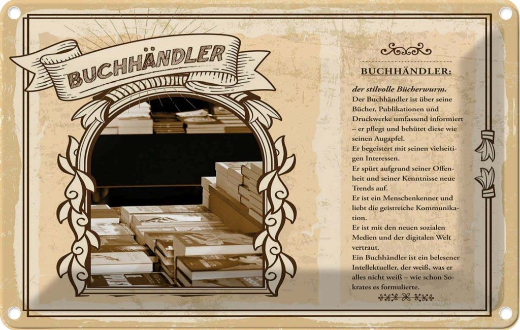 [LA-122999-2030] Blechschild 20x30 cm Buchhändler Beruf Arbeit