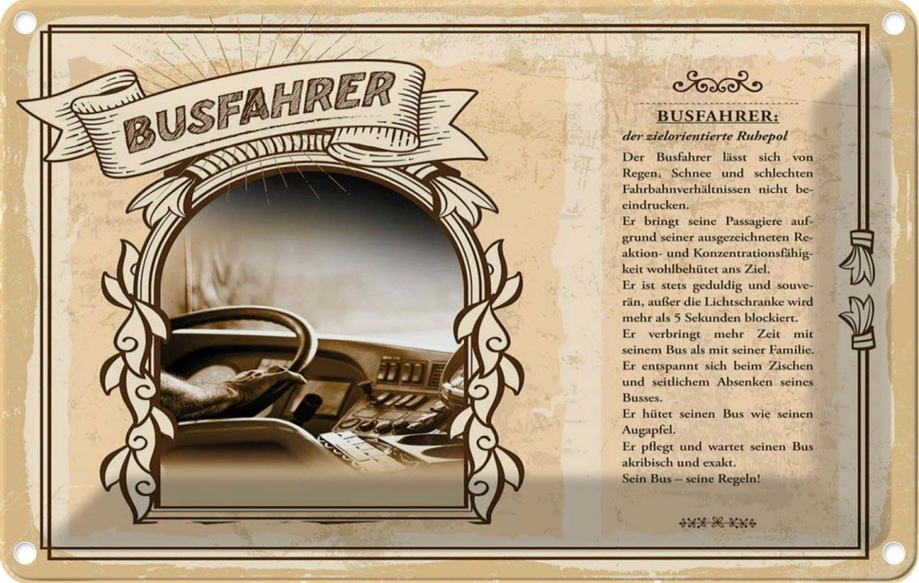 [LA-123000-2030] Blechschild 20x30 cm Busfahrer Beruf Arbeit