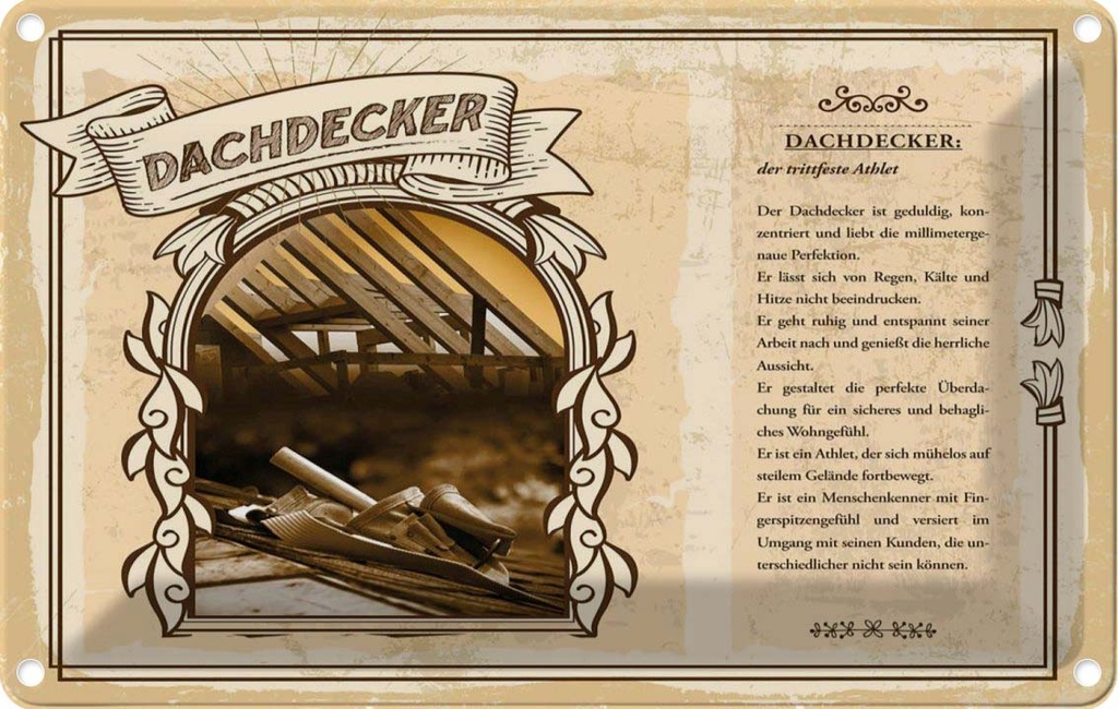 [LA-123003-2030] Blechschild 20x30 cm Dachdecker Beruf Arbeit