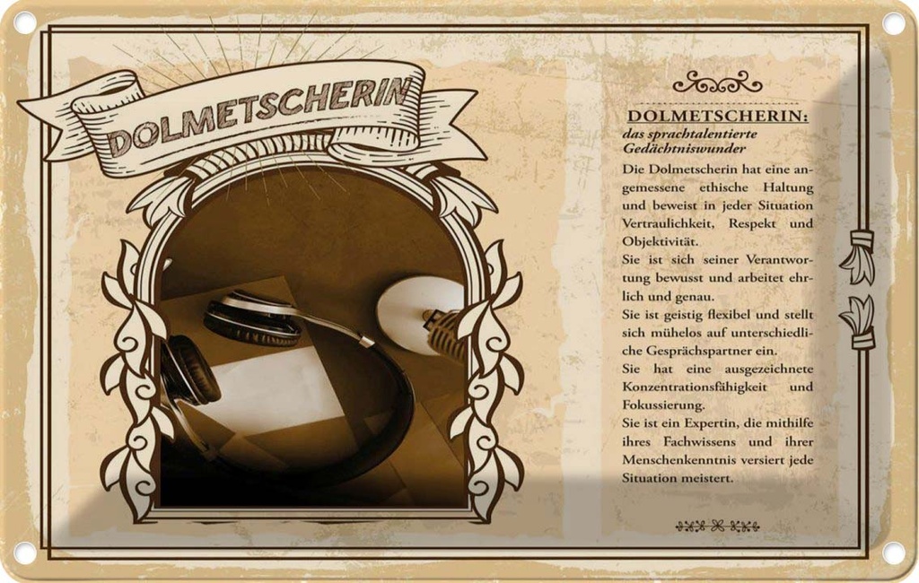 [LA-123006-2030] Blechschild 20x30 cm Dolmetscherin Beruf Arbeit