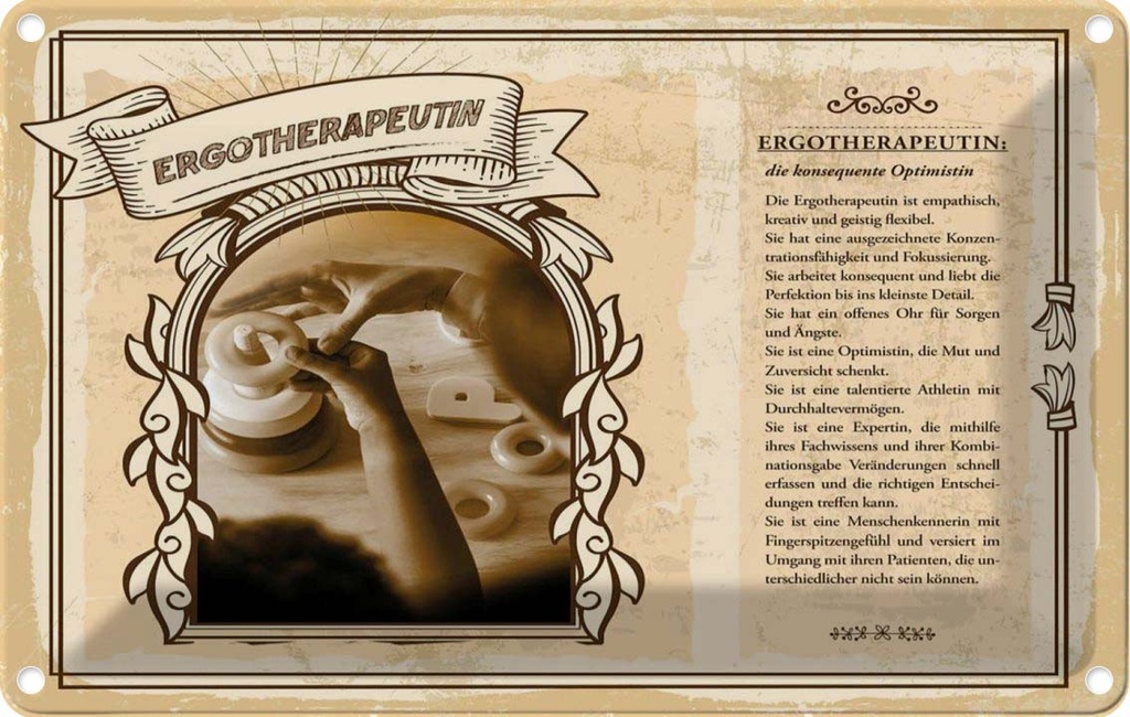 [LA-123010-2030] Blechschild 20x30 cm Ergotherapeutin Beruf Arbeit