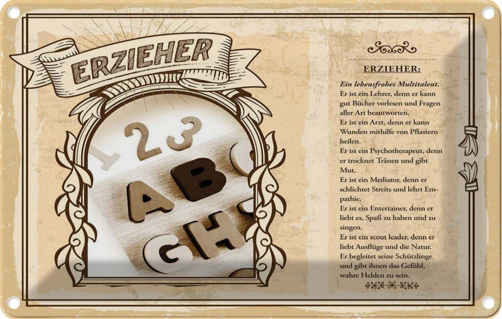 [LA-123011-2030] Blechschild 20x30 cm Erzieher Beruf Arbeit