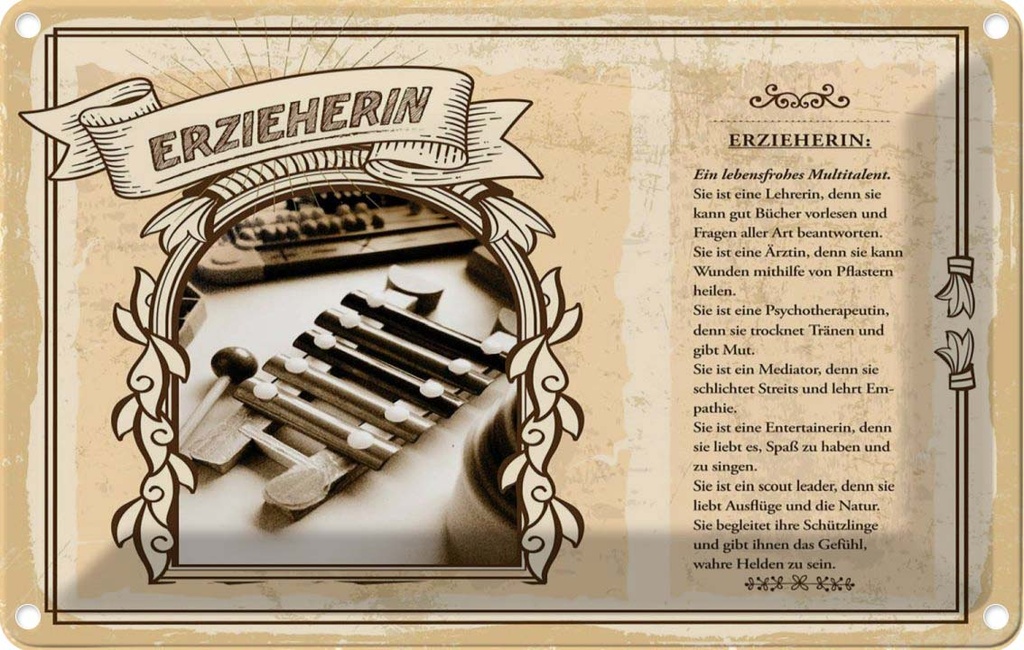 [LA-123012-2030] Blechschild 20x30 cm Erzieherin Beruf Arbeit
