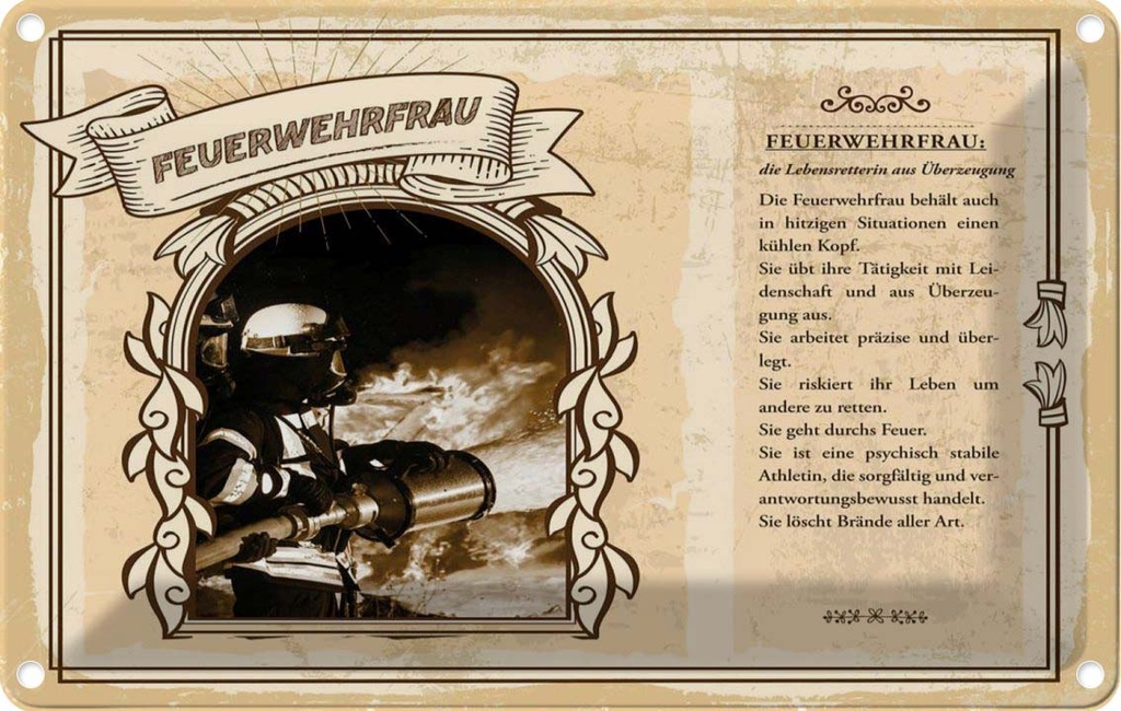 [LA-123014-2030] Blechschild 20x30 cm Feuerwehrfrau Beruf Arbeit