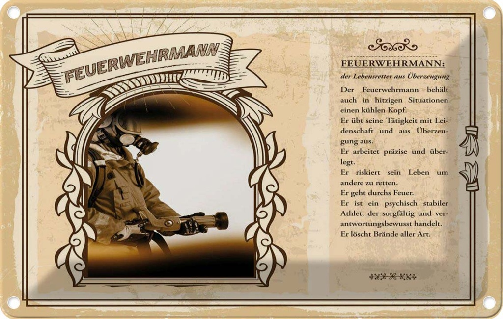[LA-123015-2030] Blechschild 20x30 cm Feuerwehrmann Beruf Arbeit
