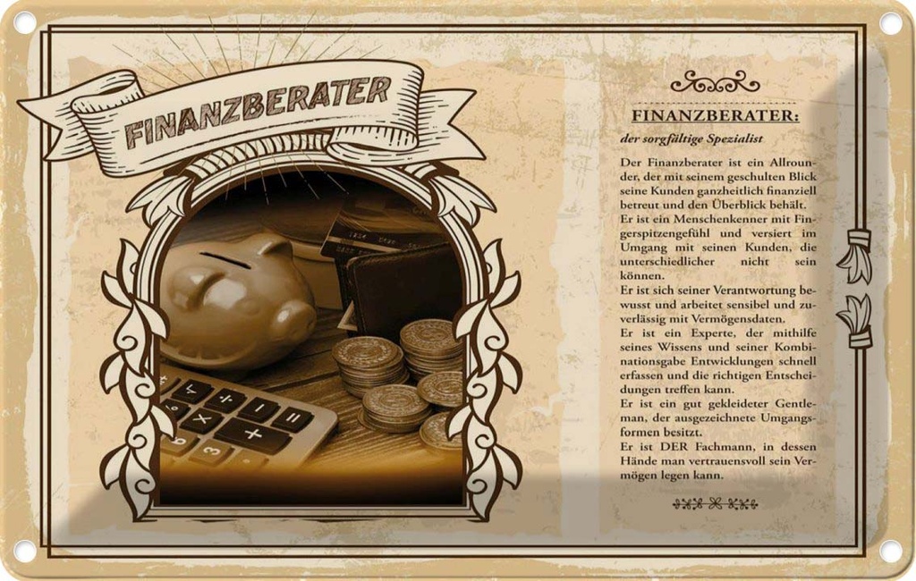 [LA-123016-2030] Blechschild 20x30 cm Finanzberater Beruf Arbeit