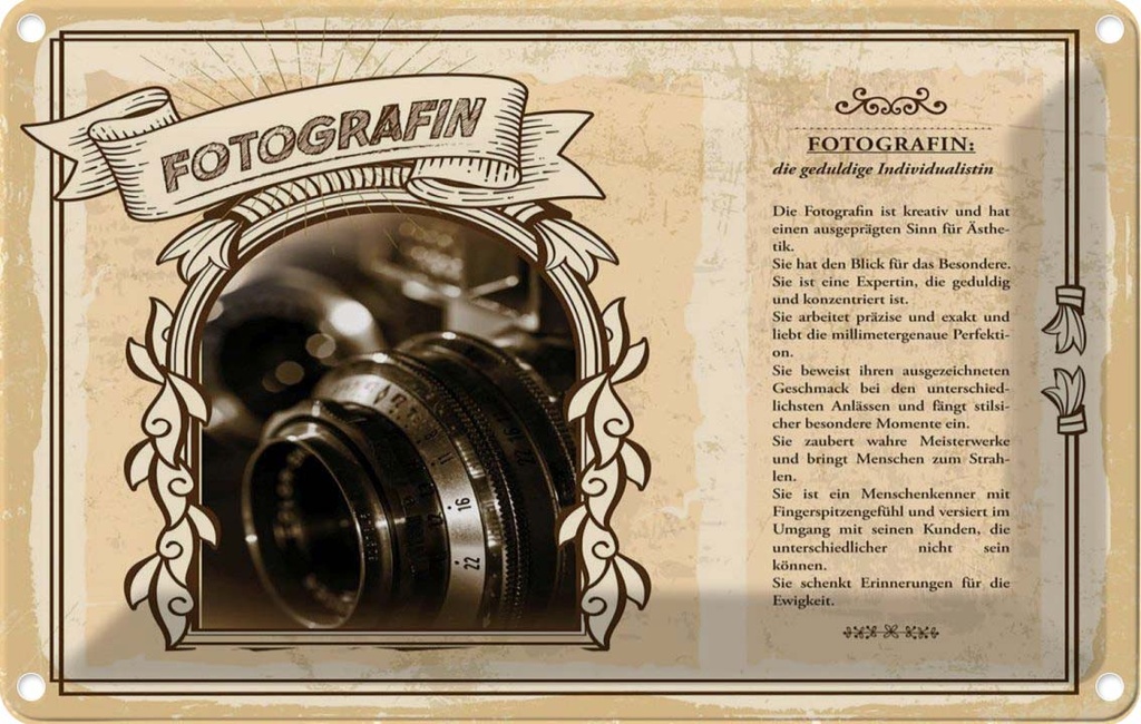 [LA-123023-2030] Blechschild 20x30 cm Fotografin Beruf Arbeit