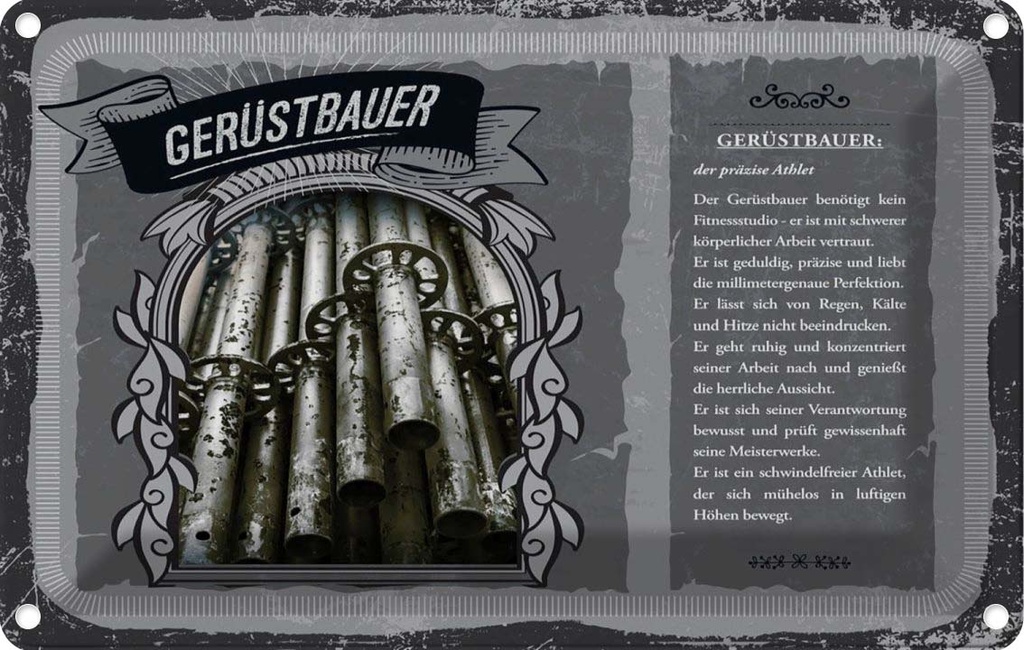 [LA-123029-2030] Blechschild 20x30 cm Gerüstbauer Beruf Arbeit