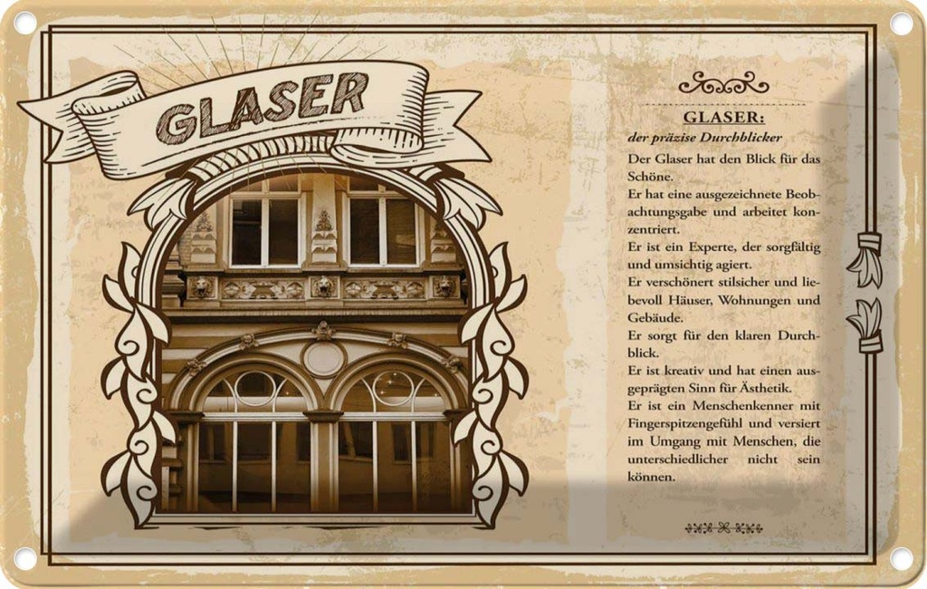 [LA-123030-2030] Blechschild 20x30 cm Glaser Beruf Arbeit