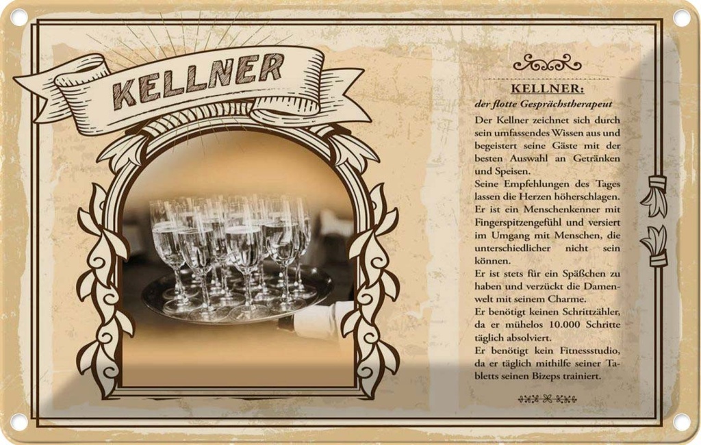 [LA-123044-2030] Blechschild 20x30 cm Kellner Beruf Arbeit