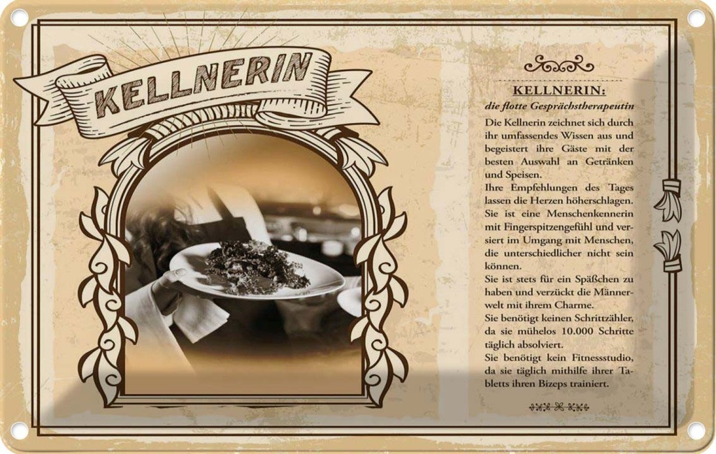 [LA-123045-2030] Blechschild 20x30 cm Kellnerin Beruf Arbeit