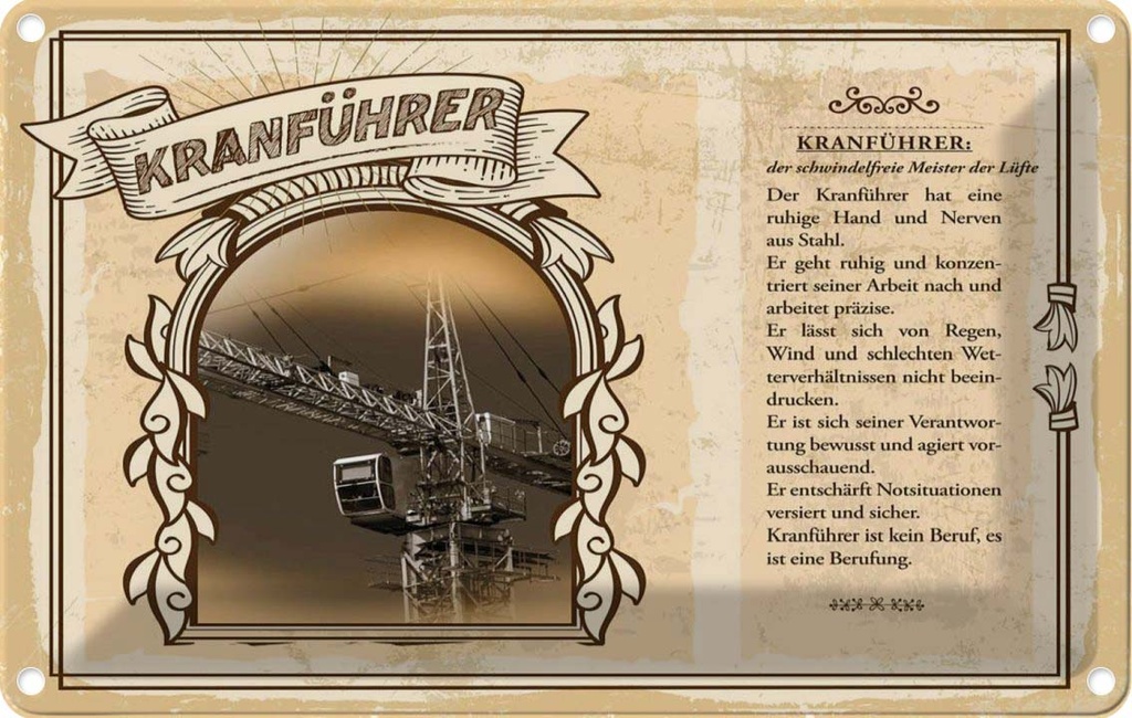 [LA-123051-2030] Blechschild 20x30 cm Kranführer 1 Beruf Arbeit