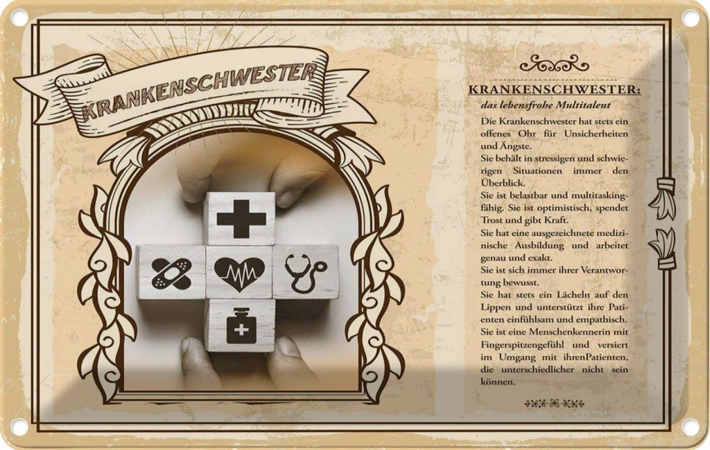 [LA-123054-2030] Blechschild 20x30 cm Krankenschwester Beruf Arbeit