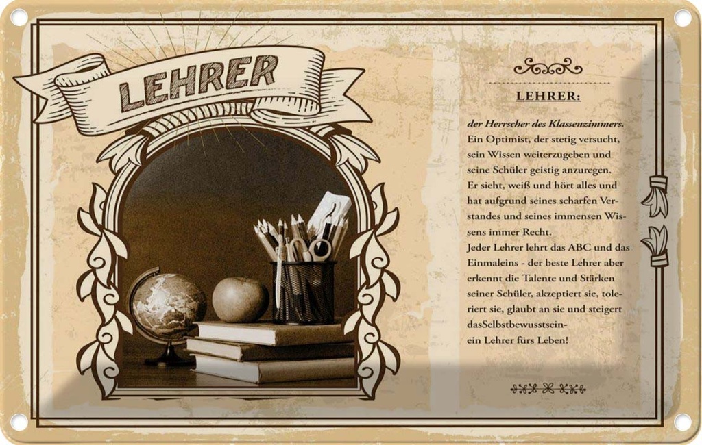 [LA-123056-2030] Blechschild 20x30 cm Lehrer Beruf Arbeit
