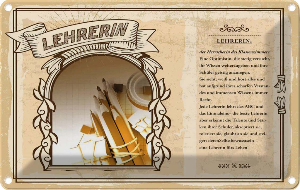 [LA-123057-2030] Blechschild 20x30 cm Lehrerin Beruf Arbeit