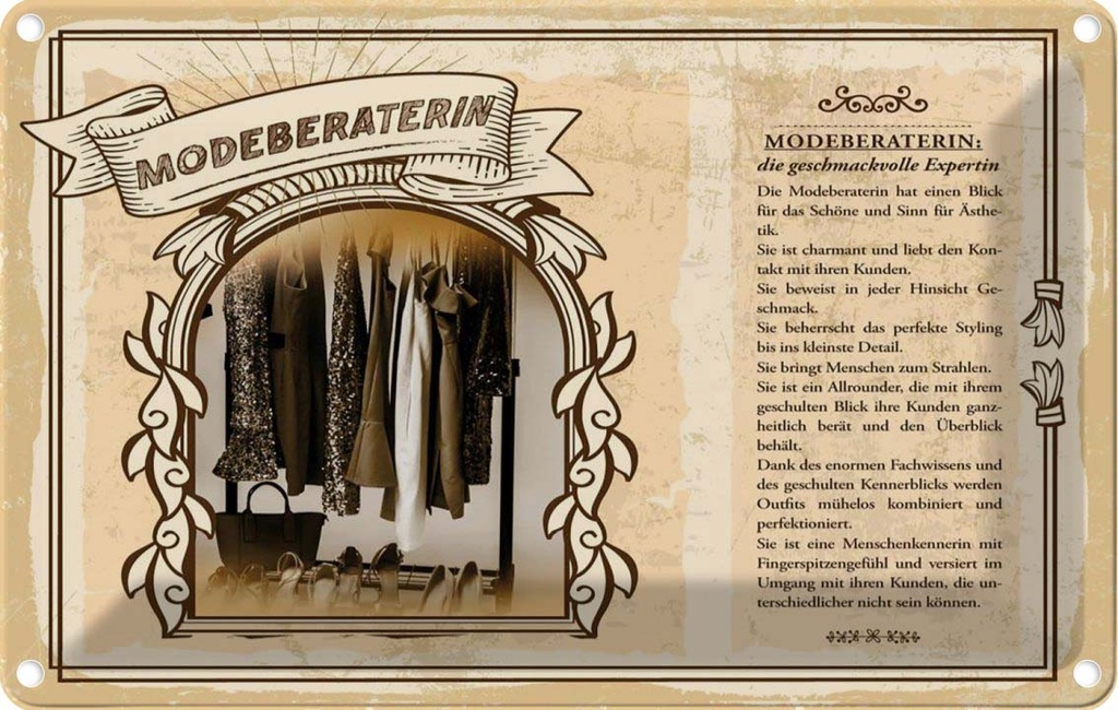 [LA-123066-2030] Blechschild 20x30 cm Modeberaterin Beruf Arbeit