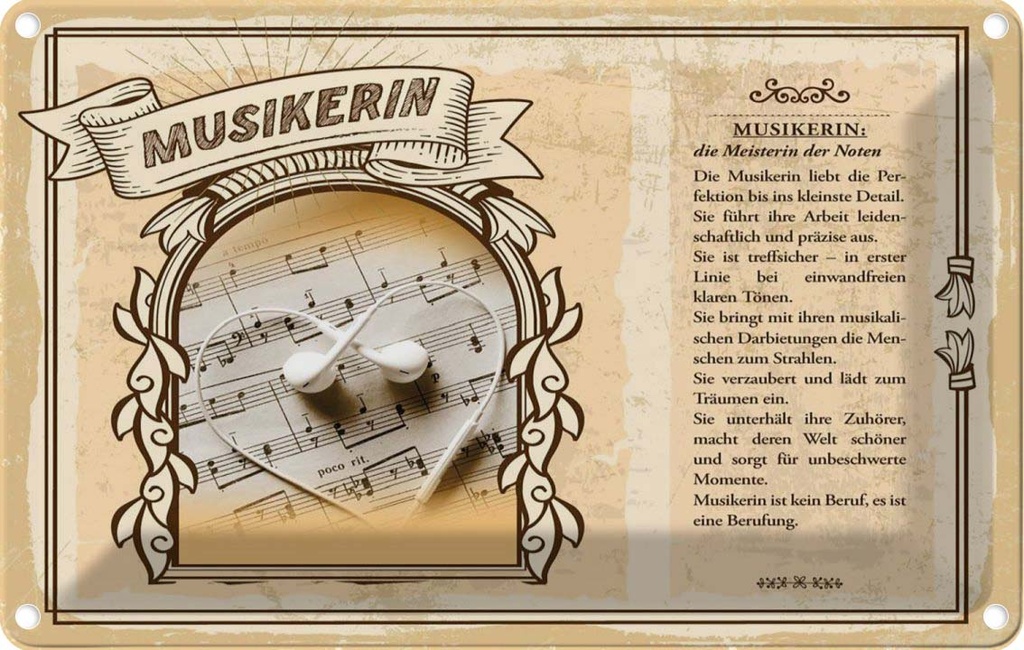 [LA-123069-2030] Blechschild 20x30 cm Musikerin Beruf Arbeit