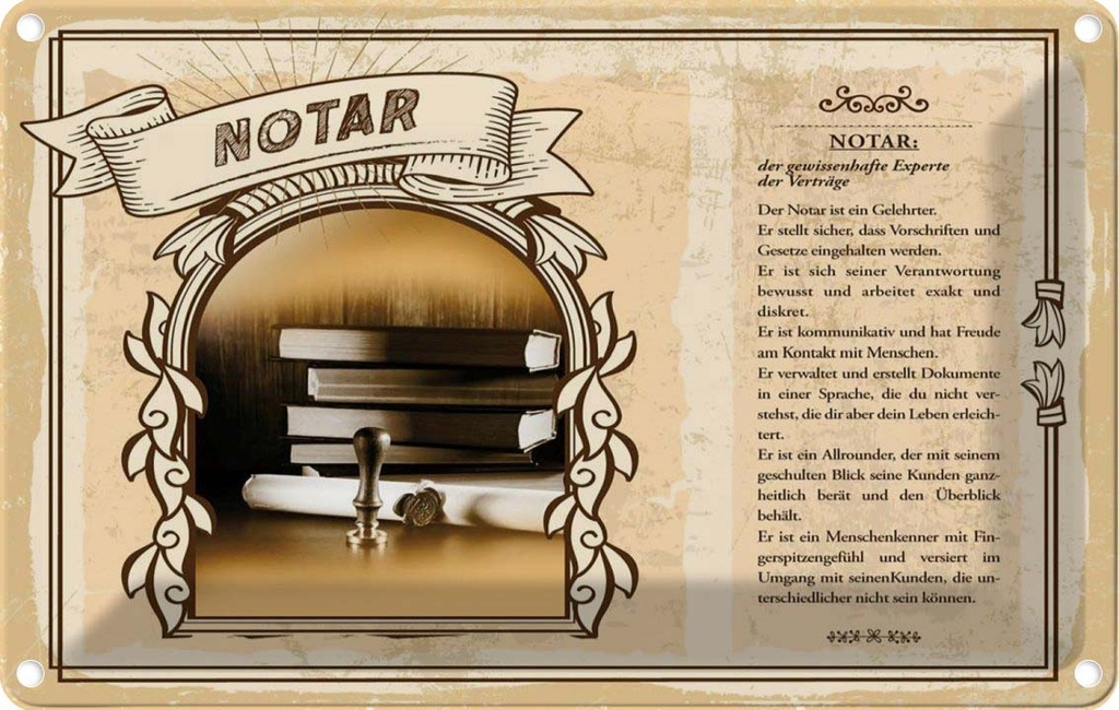 [LA-123070-2030] Blechschild 20x30 cm Notar Beruf Arbeit