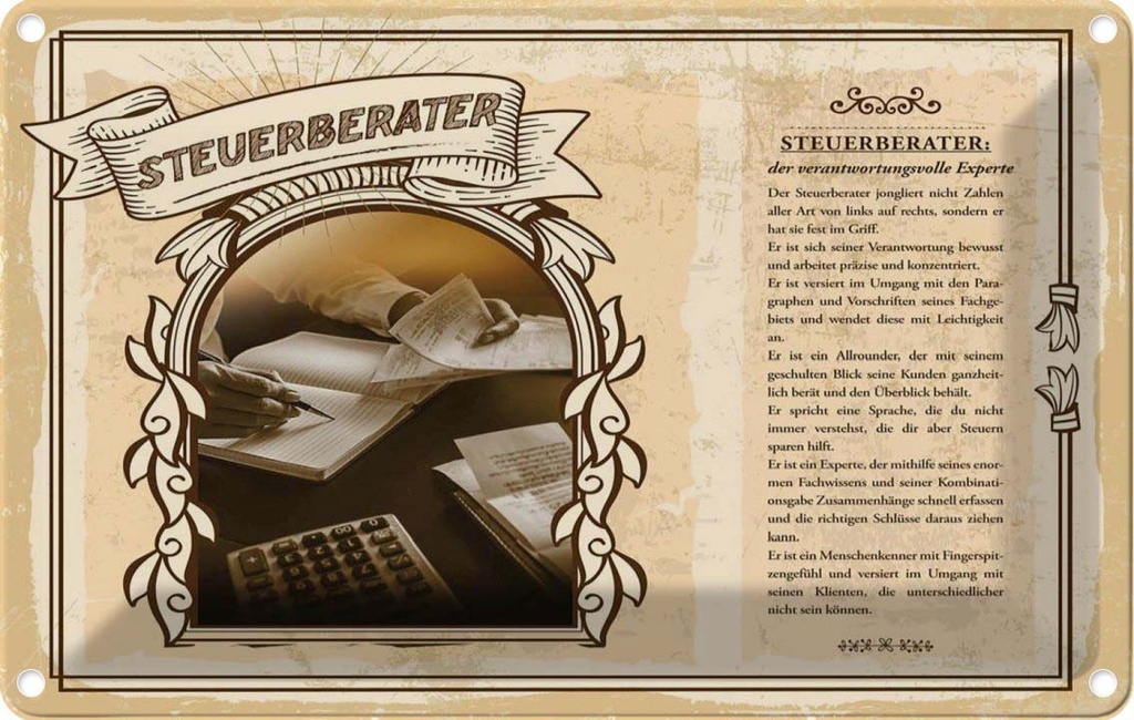 [LA-123093-2030] Blechschild 20x30 cm Steuerberater Beruf Arbeit