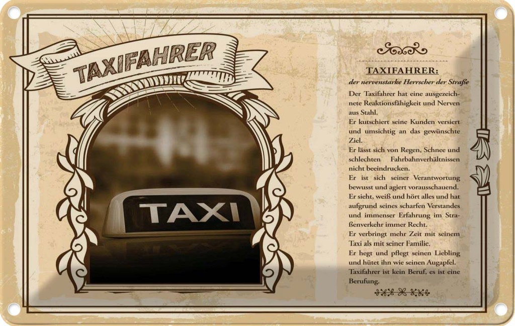 [LA-123096-2030] Blechschild 20x30 cm Taxifahrer Beruf Arbeit