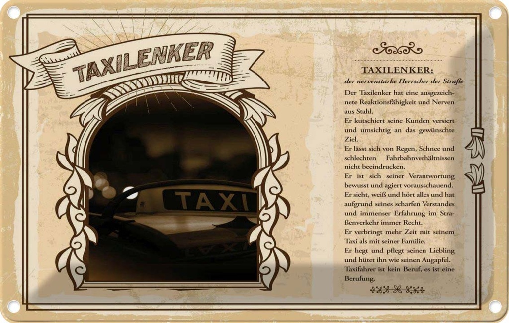 [LA-123097-2030] Blechschild 20x30 cm Taxilenker Beruf Arbeit