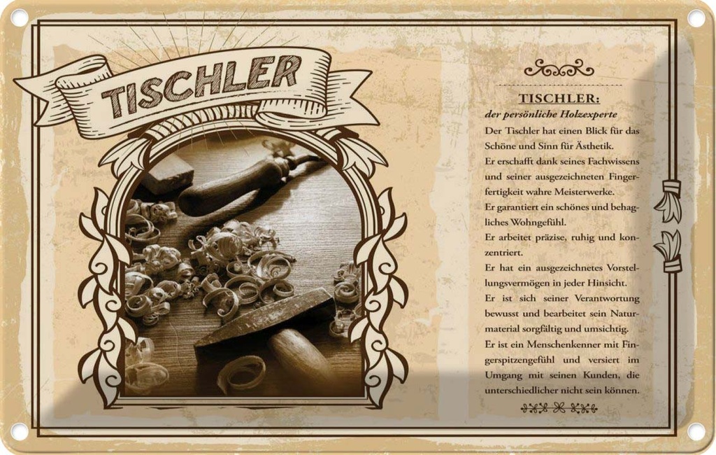 [LA-123101-2030] Blechschild 20x30 cm Tischler Beruf Arbeit
