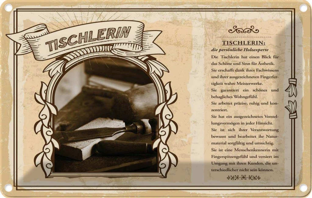 [LA-123102-2030] Blechschild 20x30 cm Tischlerin Beruf Arbeit