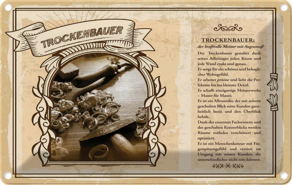 [LA-123105-2030] Blechschild 20x30 cm Trockenbauer Meister Beruf Arbeit