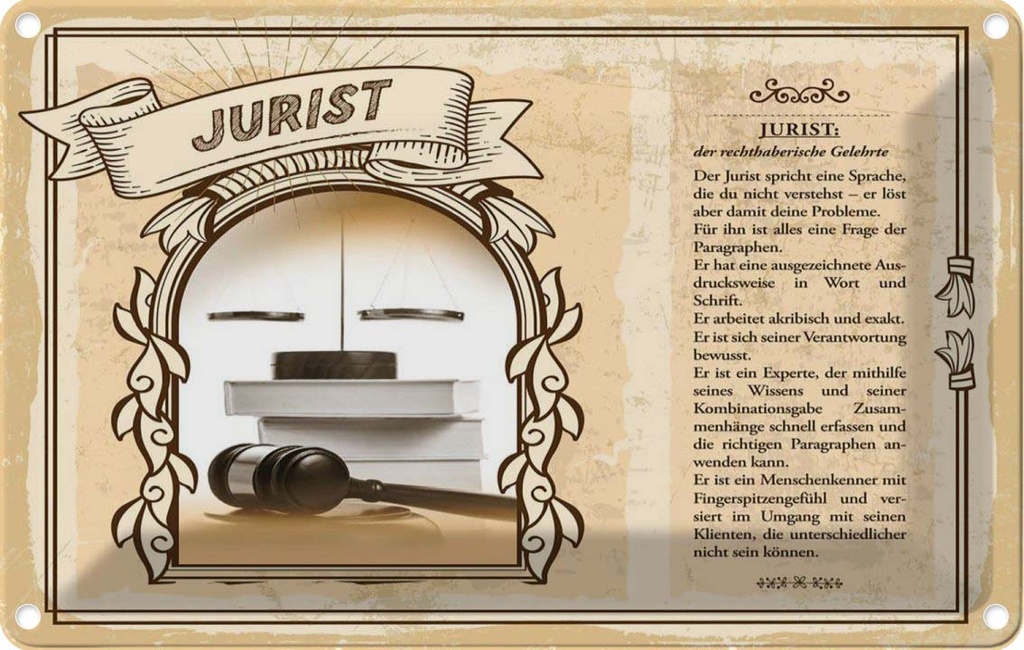 [LA-131896] Blechschild 20x30 cm Jurist Beruf Arbeit