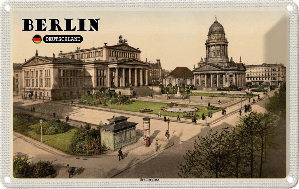 [LA-131996] Blechschild 20x30 cm Berlin Schillerplatz Architektur Bildmotiv Reisemotiv Abenteuer Reisen Urlaub Häuser