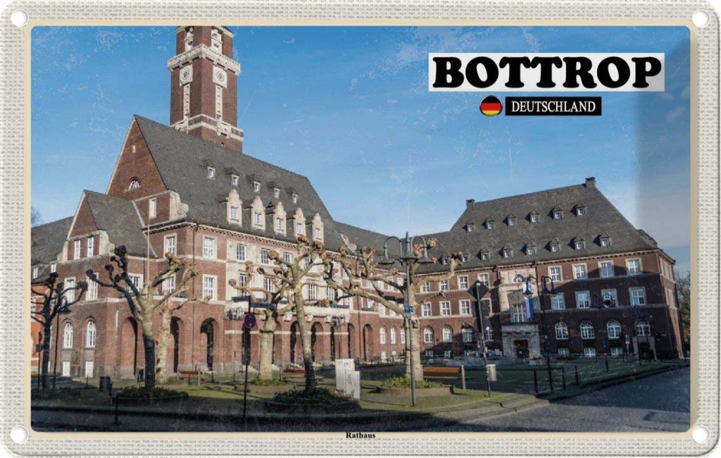 [LA-132110] Blechschild 20x30 cm Bottrop Rathaus Architektur Bildmotiv Reisemotiv Abenteuer Reisen Urlaub Häuser