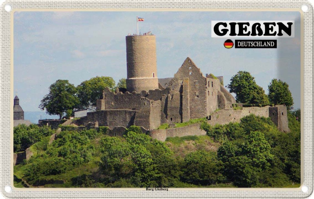 [LA-132137] Blechschild 20x30 cm Gießen Burg Architektur Gleiberg Bildmotiv Reisemotiv Abenteuer Reisen Urlaub Häuser