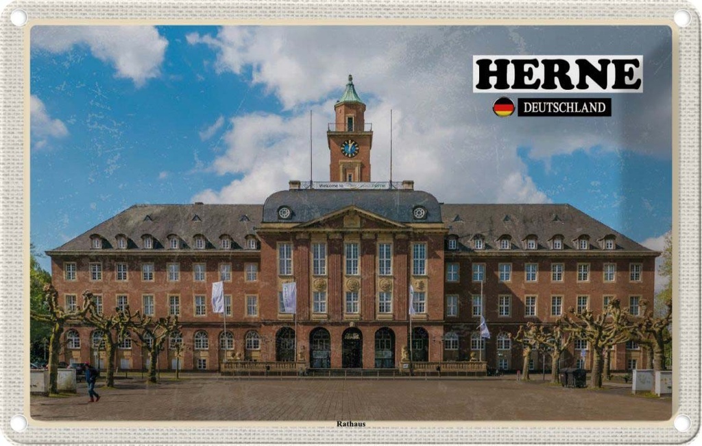 [LA-132153] Blechschild 20x30 cm Herne Rathaus Architektur Bildmotiv Reisemotiv Abenteuer Reisen Urlaub Häuser
