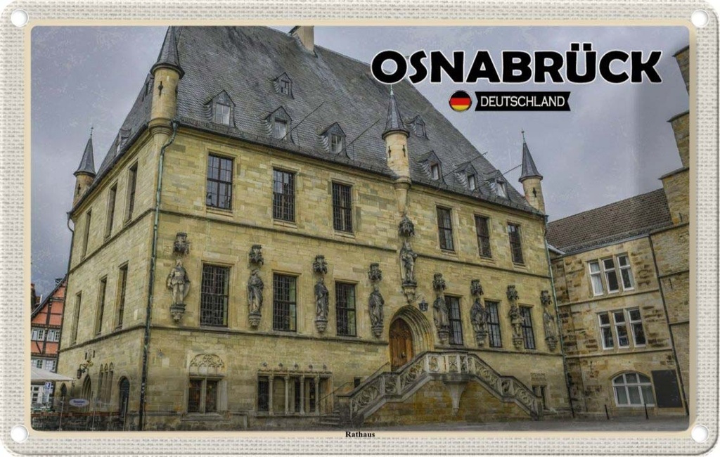 [LA-132195] Blechschild 20x30 cm Osnabrück Rathaus Architektur Bildmotiv Reisemotiv Abenteuer Reisen Urlaub Häuser