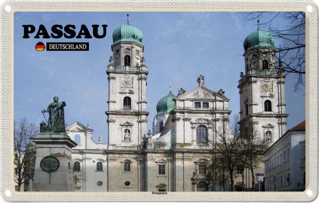 [LA-132199] Blechschild 20x30 cm Passau Domplatz Architektur Bildmotiv Reisemotiv Abenteuer Reisen Urlaub Häuser