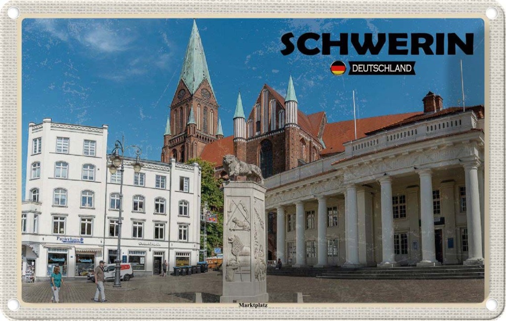 [LA-132213] Blechschild 20x30 cm Schwerin Marktplatz Architektur Bildmotiv Reisemotiv Abenteuer Reisen Urlaub Häuser