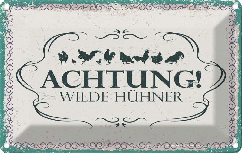 [LA-132525] Blechschild 20x30 cm Achtung Wilde Hühner Tier Haustier