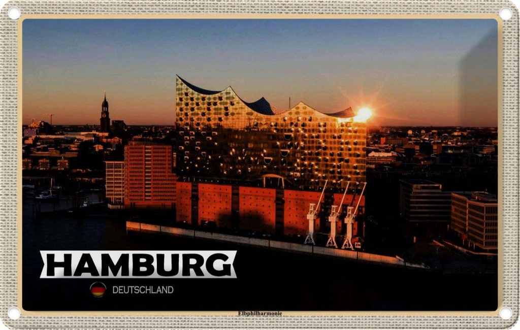 [LA-132871] Blechschild 20x30 cm Hamburg Elbphilharmonie Architektur Bildmotiv Reisemotiv Abenteuer Reisen Urlaub Häuser