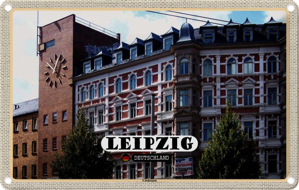 [LA-132927] Blechschild 20x30 cm Leipzig Lindenau Architektur Bildmotiv Reisemotiv Abenteuer Reisen Urlaub Häuser
