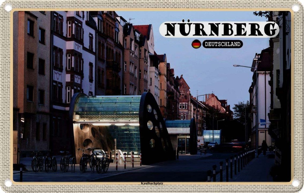 [LA-132960] Blechschild 20x30 cm Nünberg Kaulbachplatz Architektur Bildmotiv Reisemotiv Abenteuer Reisen Urlaub Häuser