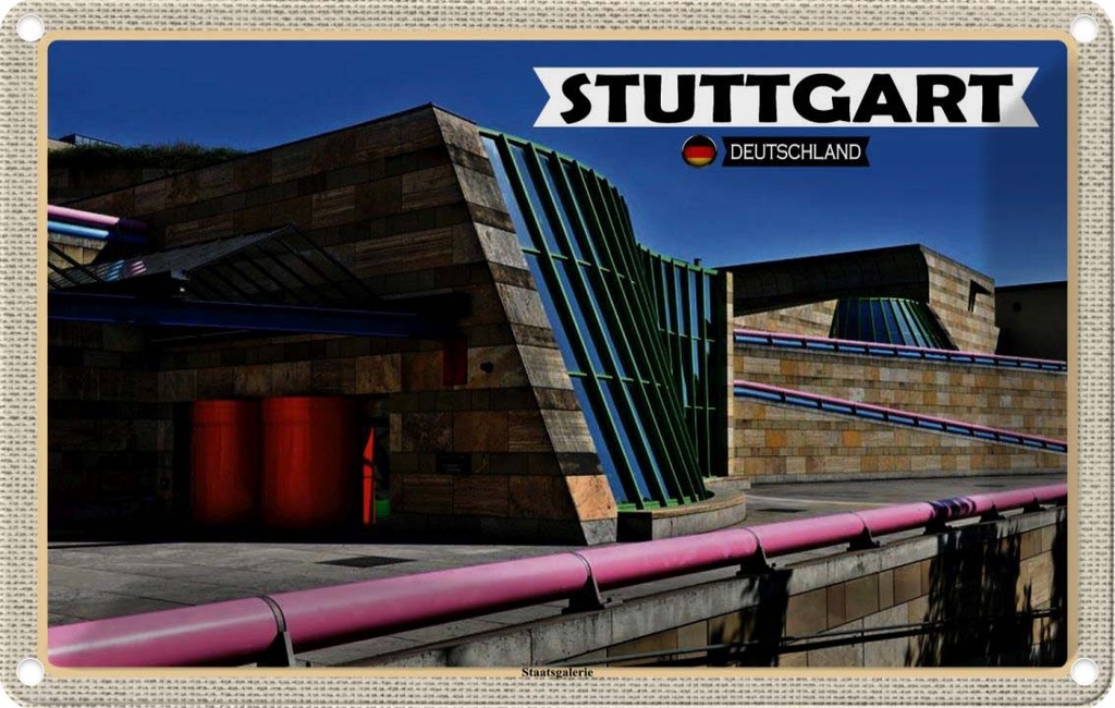 [LA-132982] Blechschild 20x30 cm Stuttgart Staatsgalerie Architektur Bildmotiv Reisemotiv Abenteuer Reisen Urlaub Häuser