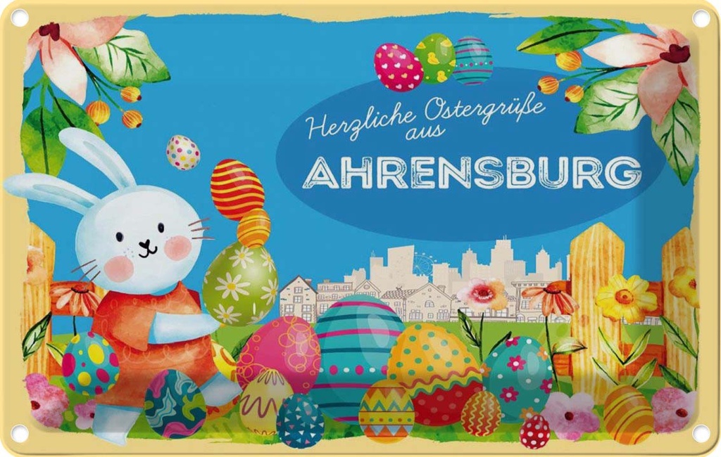 [LA-134401] Blechschild 20x30 cm Ostergrüße AHRENSBURG Ostern Gruß